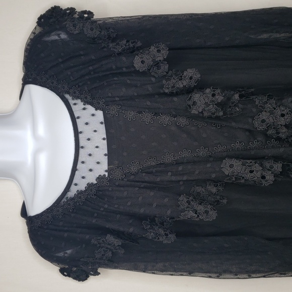 Kate & Mallory Womens Swiss Dot Lace Sheer Blouse Top Size 2X Witchy Vamp Black - Picture 3 of 15